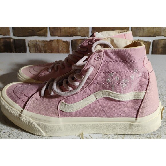 Vans Pink Embroidered Hemp Eco Theory SK8 High Top Sneakers Size 8.5 - Picture 2 of 12